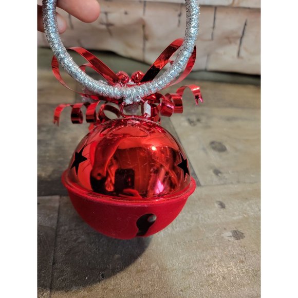 Red metal bell Mistletoe xmas decor glitter - Picture 6 of 6